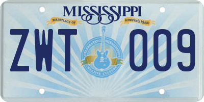 MS license plate ZWT009