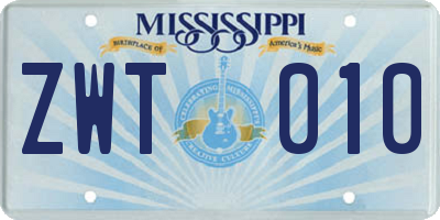 MS license plate ZWT010