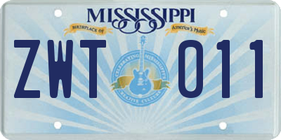 MS license plate ZWT011