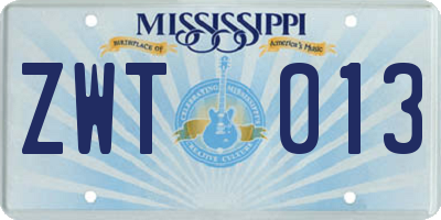 MS license plate ZWT013