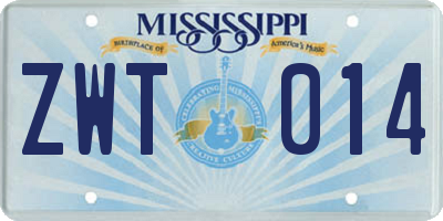 MS license plate ZWT014