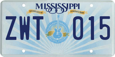 MS license plate ZWT015