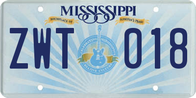 MS license plate ZWT018