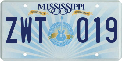MS license plate ZWT019