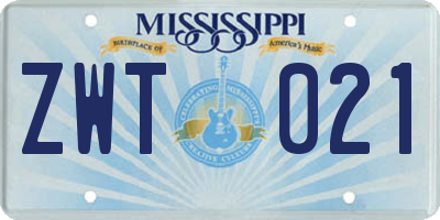MS license plate ZWT021