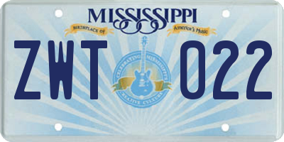 MS license plate ZWT022