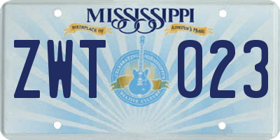 MS license plate ZWT023