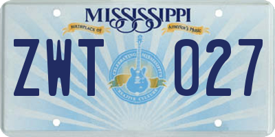 MS license plate ZWT027