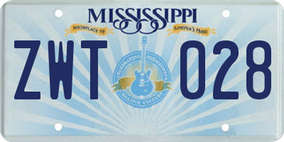 MS license plate ZWT028