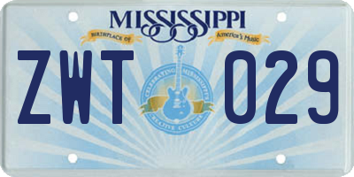 MS license plate ZWT029
