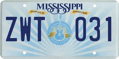 MS license plate ZWT031