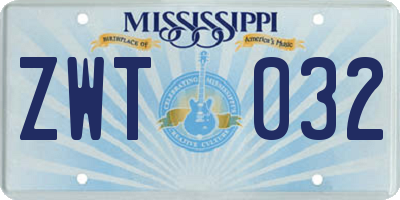 MS license plate ZWT032