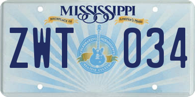 MS license plate ZWT034