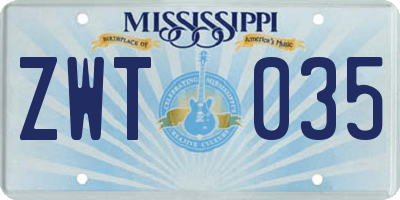 MS license plate ZWT035