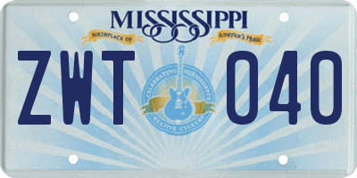 MS license plate ZWT040