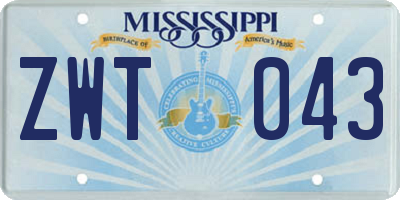MS license plate ZWT043