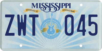 MS license plate ZWT045