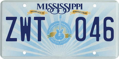 MS license plate ZWT046