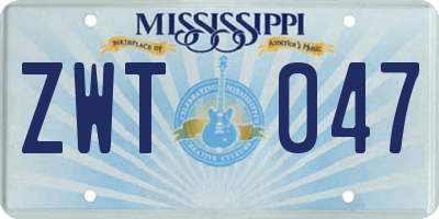 MS license plate ZWT047