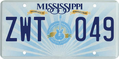 MS license plate ZWT049