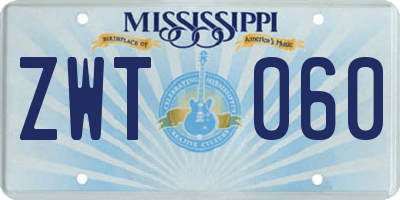 MS license plate ZWT060