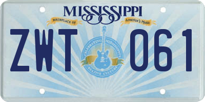 MS license plate ZWT061