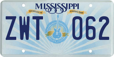 MS license plate ZWT062