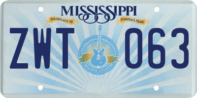 MS license plate ZWT063