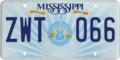 MS license plate ZWT066