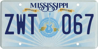 MS license plate ZWT067