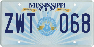 MS license plate ZWT068
