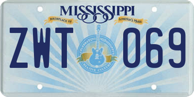 MS license plate ZWT069