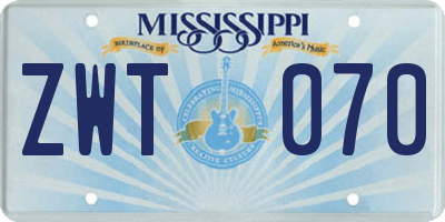 MS license plate ZWT070