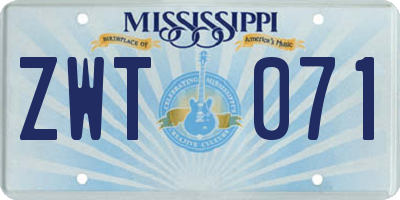 MS license plate ZWT071