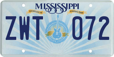 MS license plate ZWT072
