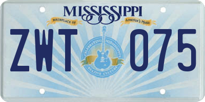 MS license plate ZWT075