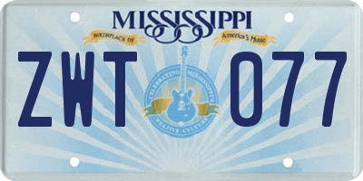 MS license plate ZWT077