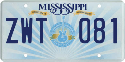 MS license plate ZWT081
