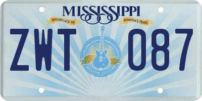 MS license plate ZWT087