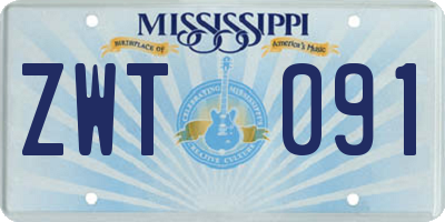 MS license plate ZWT091