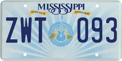 MS license plate ZWT093