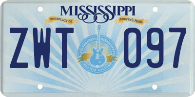 MS license plate ZWT097