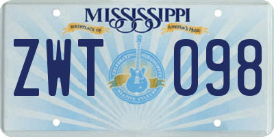 MS license plate ZWT098