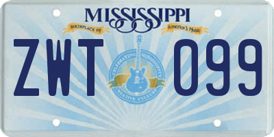 MS license plate ZWT099