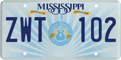 MS license plate ZWT102