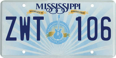 MS license plate ZWT106