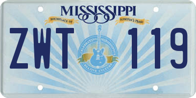 MS license plate ZWT119