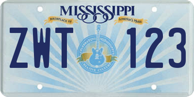 MS license plate ZWT123