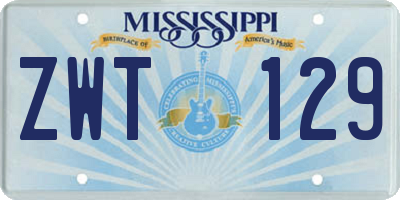 MS license plate ZWT129