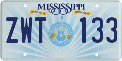 MS license plate ZWT133